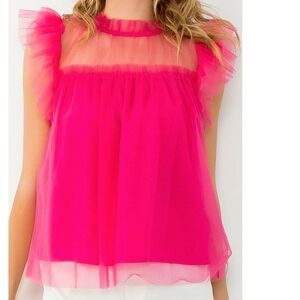 Sheer Pink Ruffle Blouse